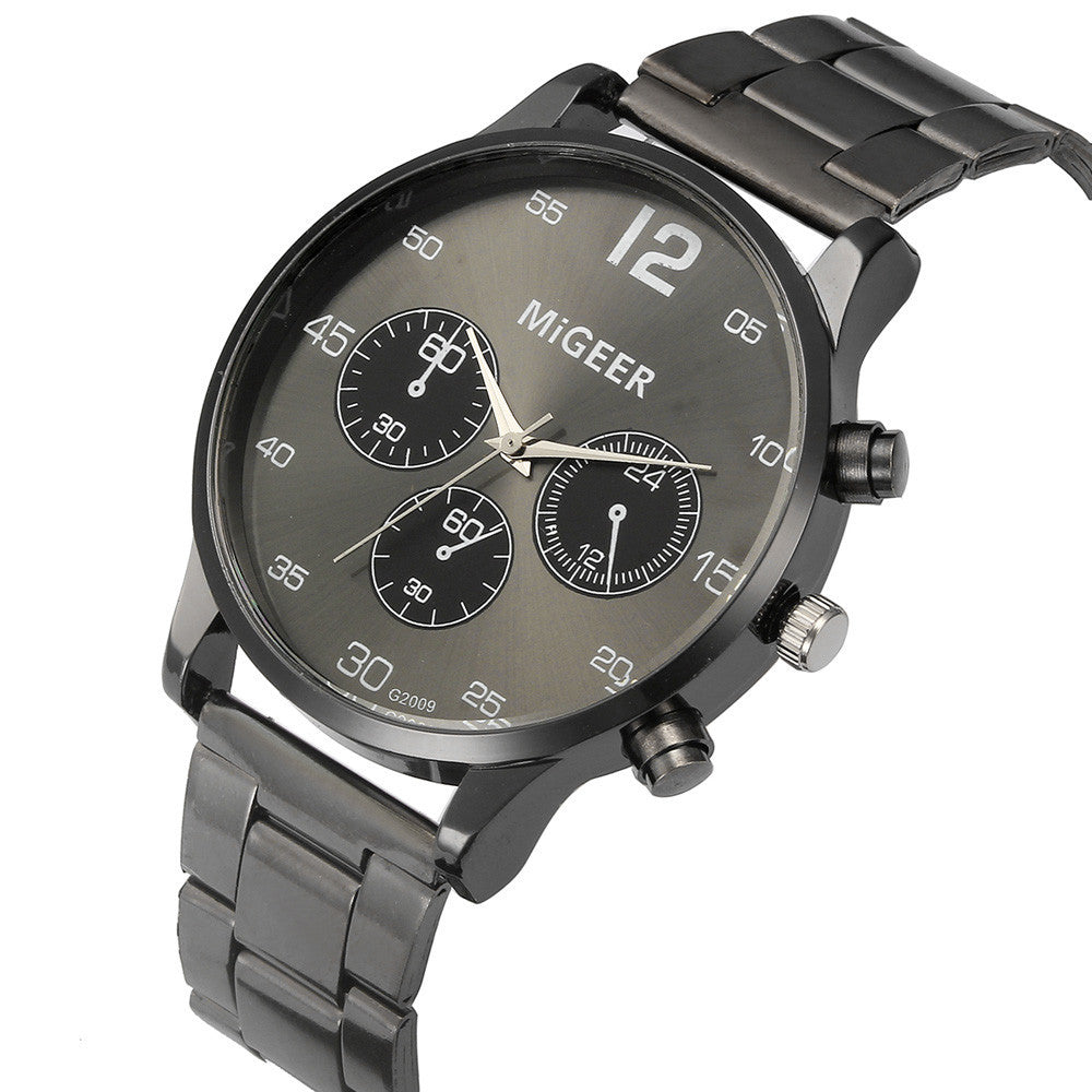 Man Crystal Stainless Steel Quartz Wrist Watch